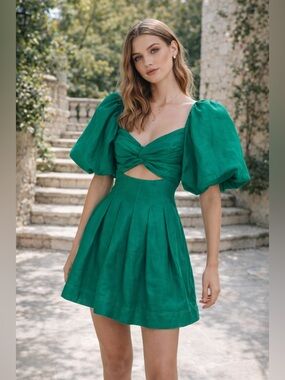 Aje Emerald Puff Sleeve Mini Dress Cutout Size 4 Designer